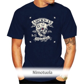 เสื้อยืดแขนสั้น คอกลม ผ้าฝ้าย พิมพ์ลายหัวกะโหลก Lucky 13 Evil Skull Biker Custom NEU1 BCjcii44BIgplf58 สําหรับผู้ชาย