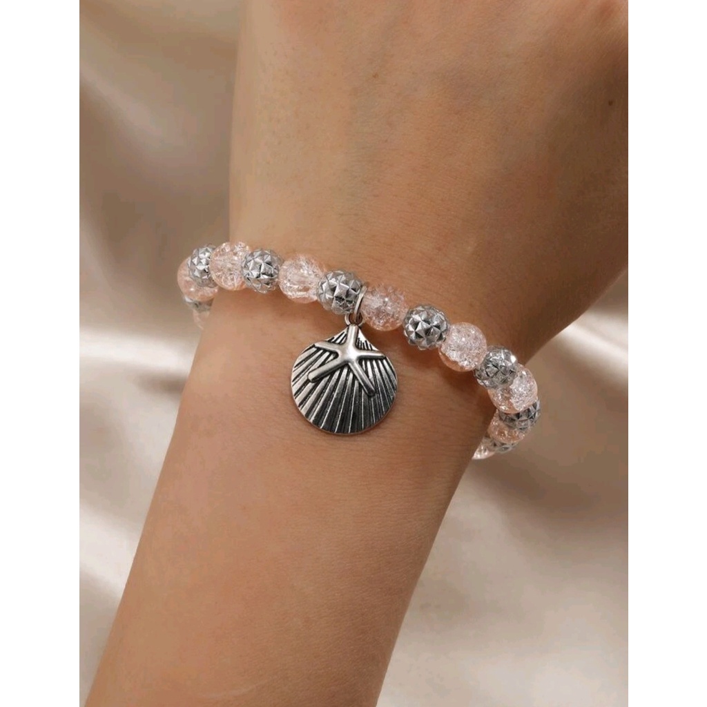 กำไลข้อมือแฟชั่น-กำไลข้อมือจี้หอยเชลล์-shell-charm-beaded-bracelet-ส่งจากไทย