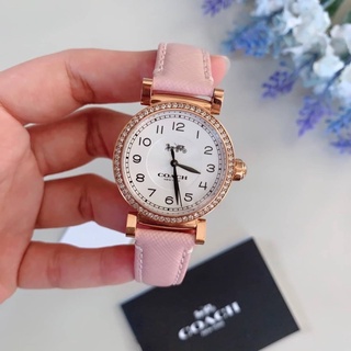 (ผ่อน0%) นาฬิกา สายหนัง สีชมพู Coach Womens Madison 14503395 Pink Leather Strap Glitz Watch