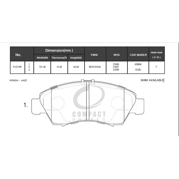 compact-brakes-dcc-377-ผ้าเบรคหน้า-สำหรับรถ-ฮอนด้า-ซิตี้-honda-city-ปี-2002-2007-ฮอนด้า-แจ๊ส-honda-jazz-ปี-2004-2