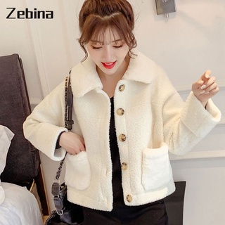 สินค้า Zebina เสื้อแจ็คเก็ตสตรีเสื้อโปโลคอปกกระดุมแถวเดียวแขนยาว Jacket