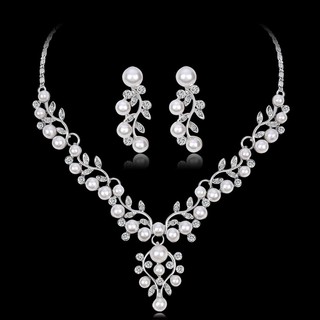 Chu_ชุดเครื่องประดับสร้อยคอต่างหูประดับไข่มุก Rhinestone