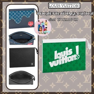 หลุยส์วิตตอง  LOUIS VUITTON   POCHETTE VOYAGE กระเป๋าคลัทช์ขนาดกลาง/กระเป๋าผู้ชาย/การจัดซื้อแบบยุโรปแท้ 100%