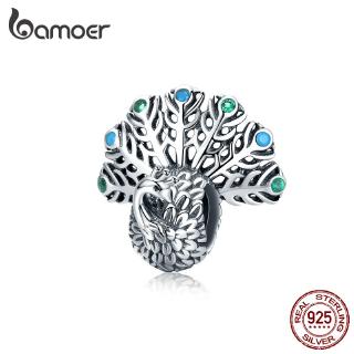 BAMOER Cute Peacock Opening Beads Charm fit 3mm Bracelet/Bangle DIY Silver 925 SCC1260