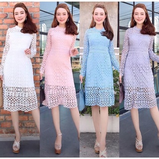 สวยปัง4สี!!! M-L Mini Dress เดรสลูกไม้แขนยาวงานแบรนด์ งานป้าย Love Love