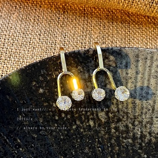 925 silver needle geometric U-shaped diamond earrings simple Korean cool style earrings small and exquisite earrings for