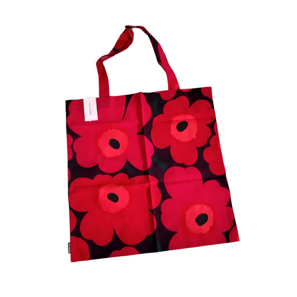 marimekko-แท้-pieni-unikko-tote-bag-red-wine-black