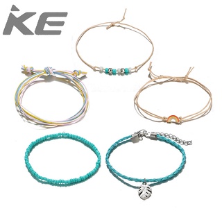 Jewelry Five-piece set of hand-woven colorful rope rice bead leaves rainbow anklet for girls f