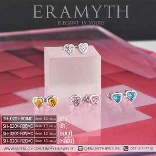 Eramyth Jewelry ต่างหู ทรงหัวใจ เงินแท้ 92.5  งานฝังเพชรสวิส CZ(Diamond Grade) เม็ดเดียว สินค้ามาตรฐานส่งออก(พร้อมส่ง)