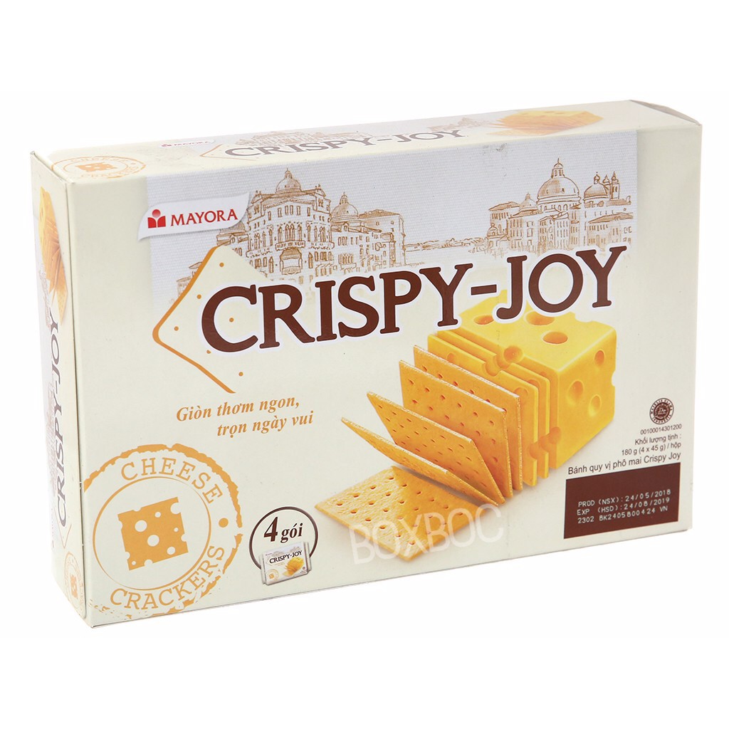 ภาพหน้าปกสินค้าCrispy Joy คริสปี้จอย บิสกิตรสชีส แครกเกอร์แผ่นบางรสชีส หอม กรอบ อร่อย 180g (1กล่องบรรจุ 4ห่อครับ)