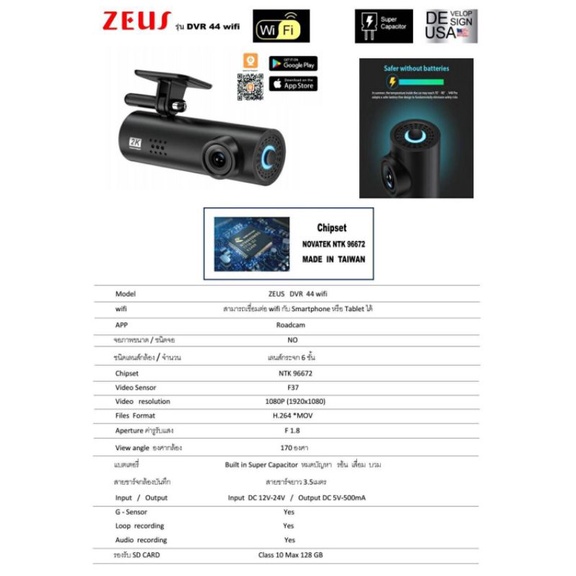 กล้อง ติด รถยนต์ Zeus รุ่น DVR 44 WiFi "รุ่นเทคโนโลยี ไฮเทค รูปแบบกล้อง