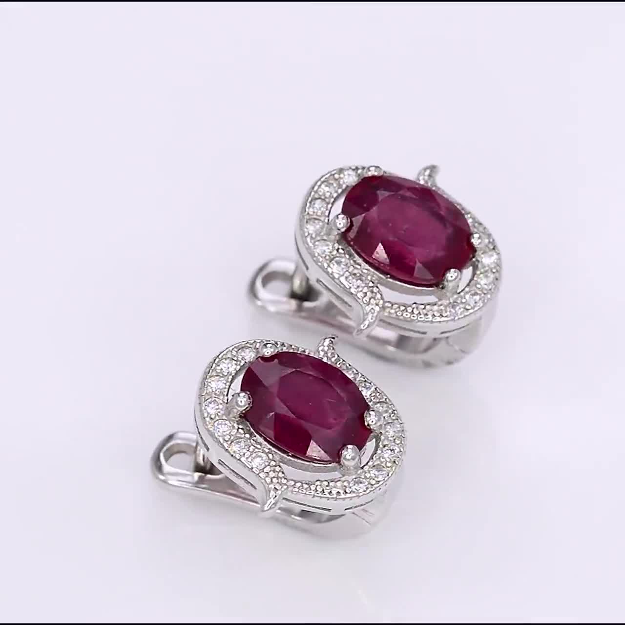 ต่างหูทับทิม-เงิน-92-5-ชุบโรเดียม-earring-ruby-silver-92-5-rhodium-plating