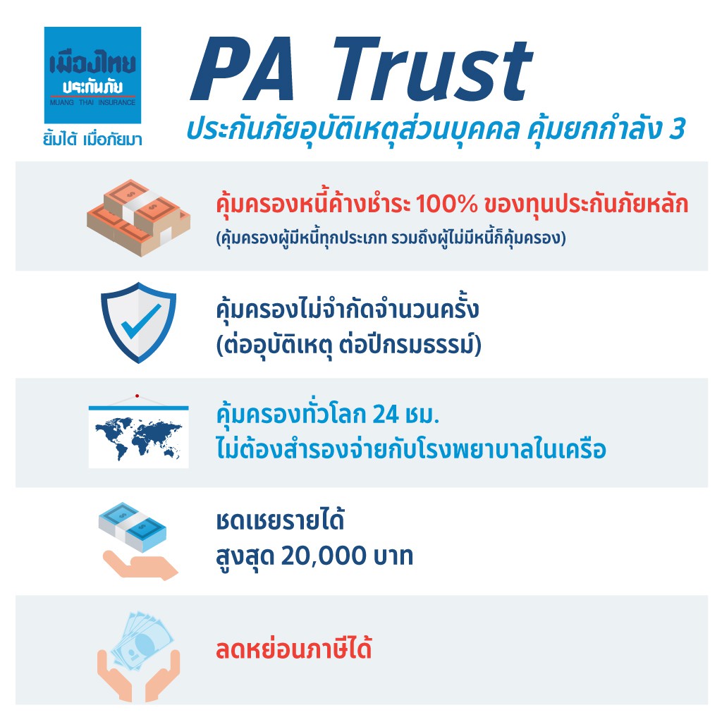 ภาพหน้าปกสินค้าเมืองไทยประกันภัย ประกันอุบัติเหตุ PA Trust จากร้าน muangthai_insurance บน Shopee