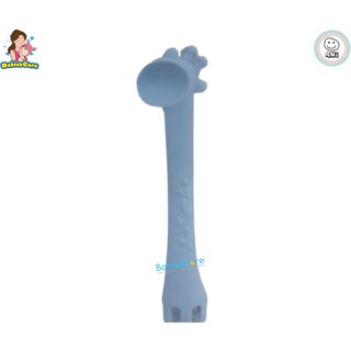 BabiesCare ANI ช้อนยางกัดยีราฟ (ซื้อ1แถม1) Baby Spoon ช้อนยางนิ่ม ช้อนซิลิโคนยางกัดยีราฟสำหรับเด็ก 6เดือนขึ้นไป (สีฟ้า)