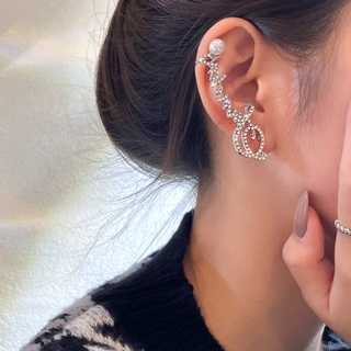 925 silver needle pearl diamond letter stud earrings ear clip one temperament goddess fan earrings Korean wild earrings