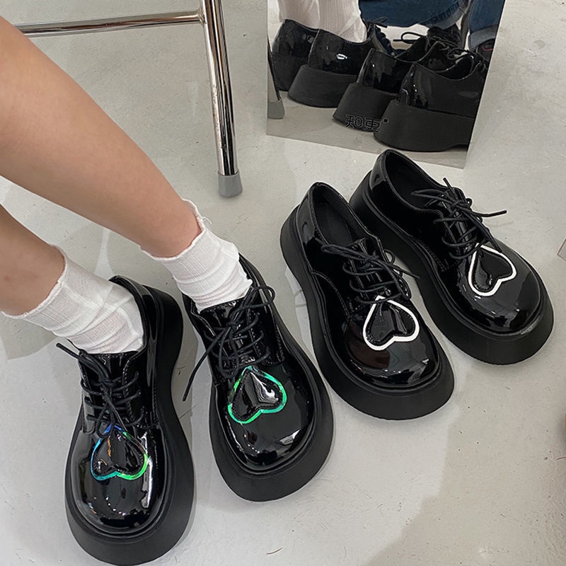 รักนิ้วเท้ากลม-mary-jane-แพลตฟอร์ม-lace-up-รองเท้า