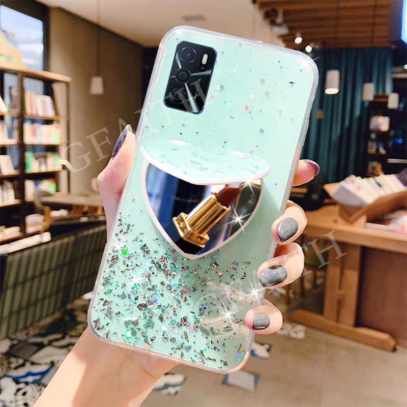 เคส-oppo-a16-2021-new-phone-casing-new-bling-glitter-star-space-phone-case-with-make-up-mirror-love-stand-holder-cover-เคสโทรศัพท์-oppoa16