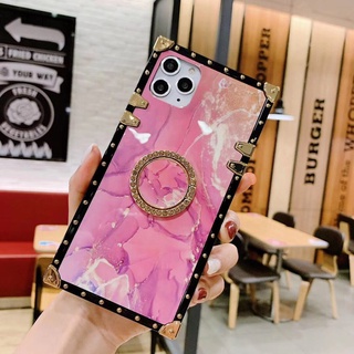 Samsung Galaxy A12 A10 M10 A20 A30 A50 A70 M20 M30 M40 J4 J6 plus A750 A9 2018 Marble Pink Square Phone Case With Ring Bracket