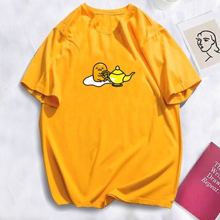 เสื้อคู่รัก เสื้อยืดผู้หญิง GUDETAMA การออกแบบพิมพ์ไข่เสื้อยืดผ้าฝ้าย unisex COD ขนาดเอเชีย $jp Tee