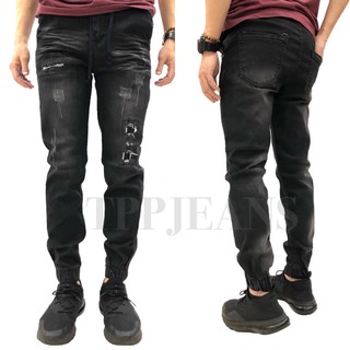 สินค้า JoggerJeans กางเกงยีนส์ขาจั้มชาย ผ้ายืดสีดำฟอกแต่งขาดเซอร์ ผ้านิ้มใส่สบาย งานตัดเย็บอย่างดีครับ Size 28-38 มีชำระปลายทาง