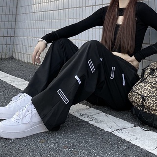 ▧❦S-2XL เกาหลี INS ฤดูใบไม้ร่วงบุคลิกภาพน้ำแบรนด์ Harajuku สไตล์สบายๆหลวมทั้งหมดตรงกับเอวสูงตรงขากางเกงขากว้างผู้หญิง