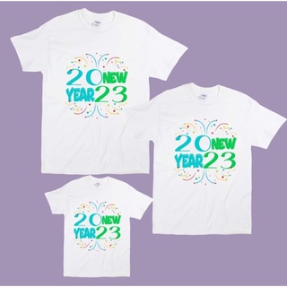 HAPPY NEW YEAR 2023 FAMILY T-SHIRT SOLD PER PIECE WHITE COTTON TRENDYเสื้อยืด