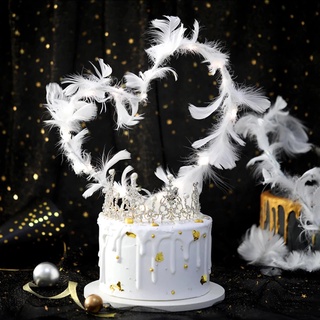 มงกุฎไข่มุก ขนนก ปีกนางฟ้า ตกแต่งเค้ก แทรกงานแต่งงาน ตกแต่งเค้ก โรแมนติก วันวาเลนไทน์ ขนมหวาน อุปกรณ์ตกแต่งเค้ก ปาร์ตี้