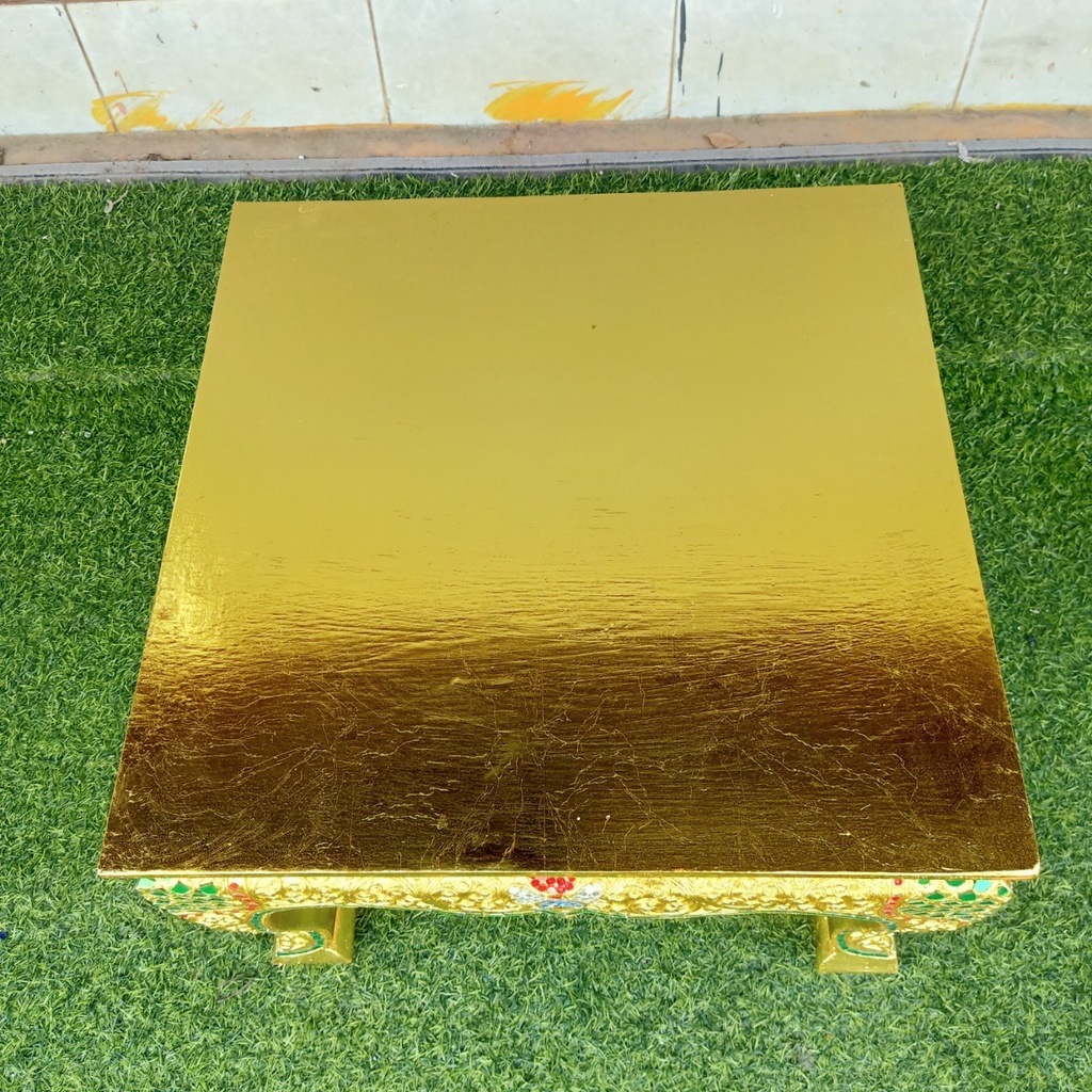 โต๊ะข้าง-โต๊ะไม้-ปิดทอง-ตกแต่งกระจกสี-ขนาดกว้าง-50-x-ยาว-50-x-สูง-35-ซม-ใช้งานได้อเนกประสงค์