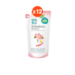 [ยกลัง] SHOKUBUTSU ครีมอาบน้ำ โชกุบุสซึ สูตร เจแปนนิส คาเมลเลีย Japanese Camellia ถุงเติม 500 มล. 12 ถุง