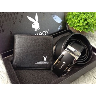 🦋PLAYBOY LEATHER BELT &amp; WALLET VALUE PACK OEM FACTORY 🦋เข็มขัดหนัง+กระเป๋าสตางค์หนังแท้