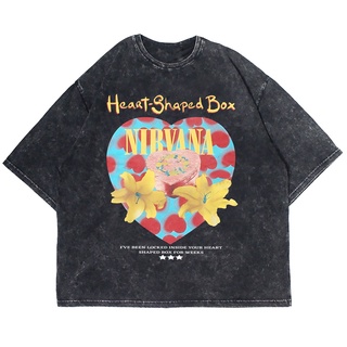 เสื้อยืดผ้าฝ้ายพิมพ์ลายเสื้อยืดโอเวอร์ไซซ์ ลาย NIRVANA HEART SHAPED BOX WASHING VINTAGE TEE (เสื้อยืดซักผ้า)