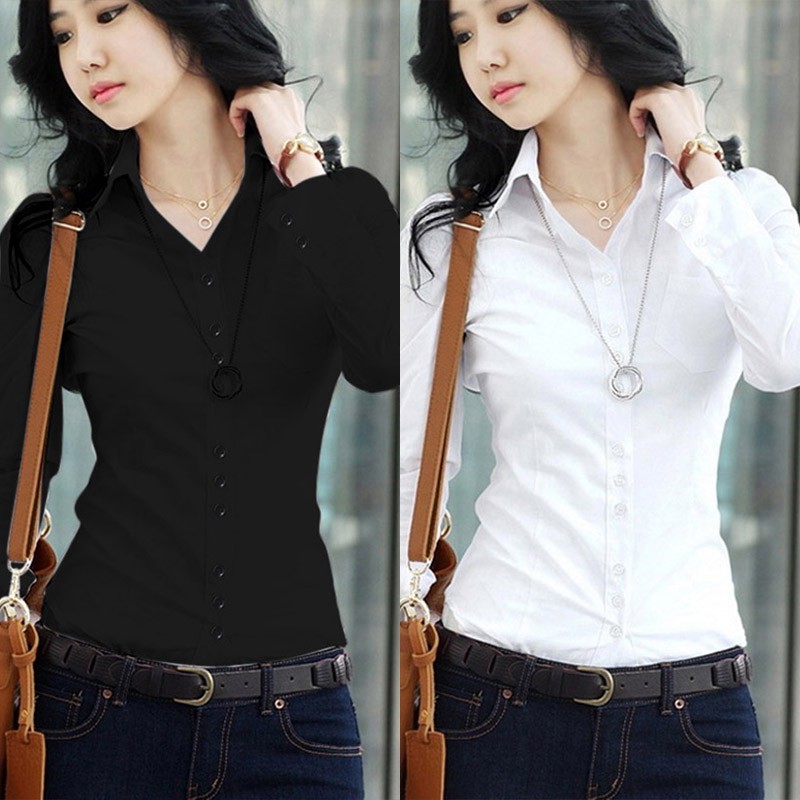 เสื้อเชิ้ต แขนยาว เข้ารูป แฟชั่นสำหรับผู้หญิง | Shopee Thailand