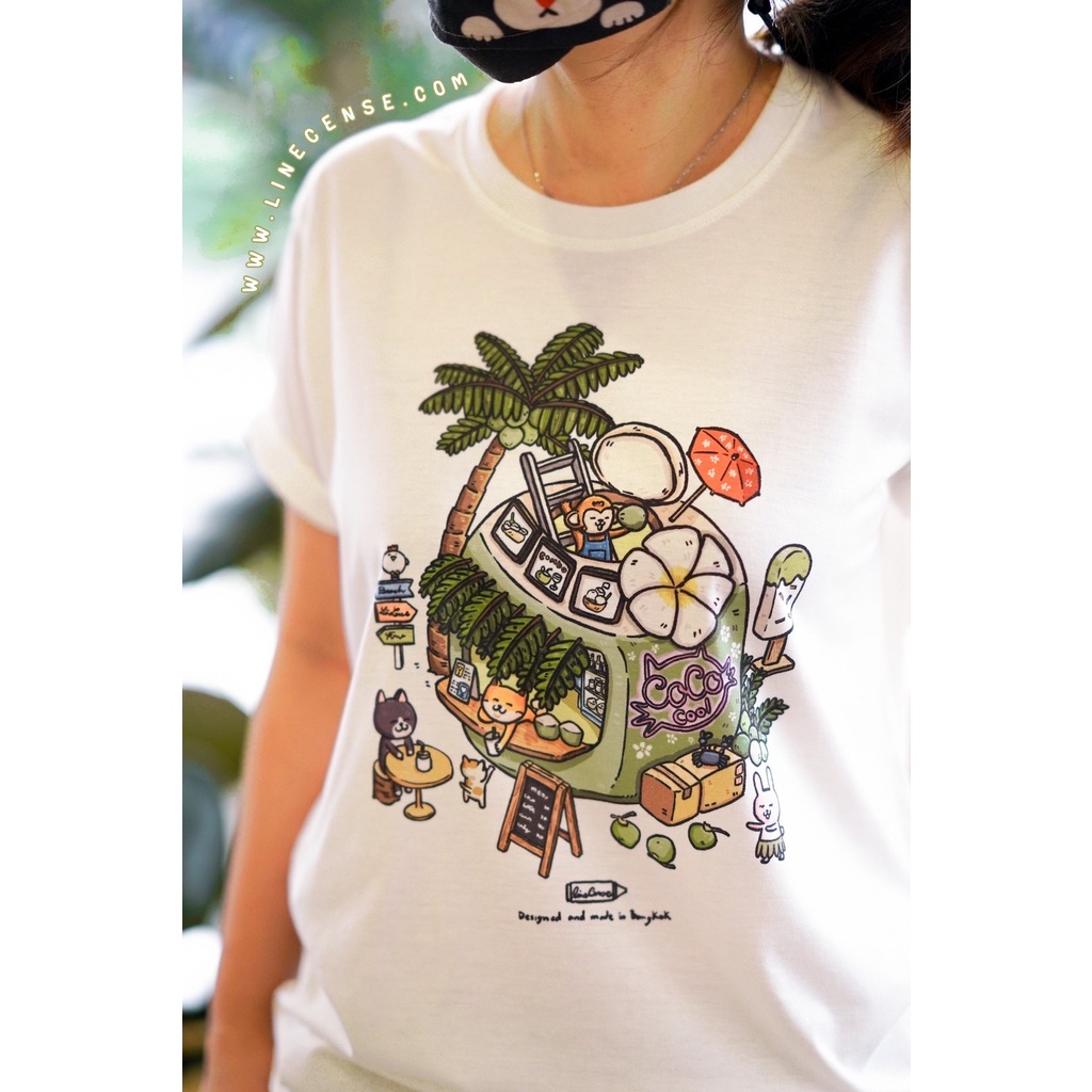 coco-cafe-t-shirt-เสื้อยืดลายคาเฟ่-ร้านมะพร้าว-สีขาวออฟไวท์