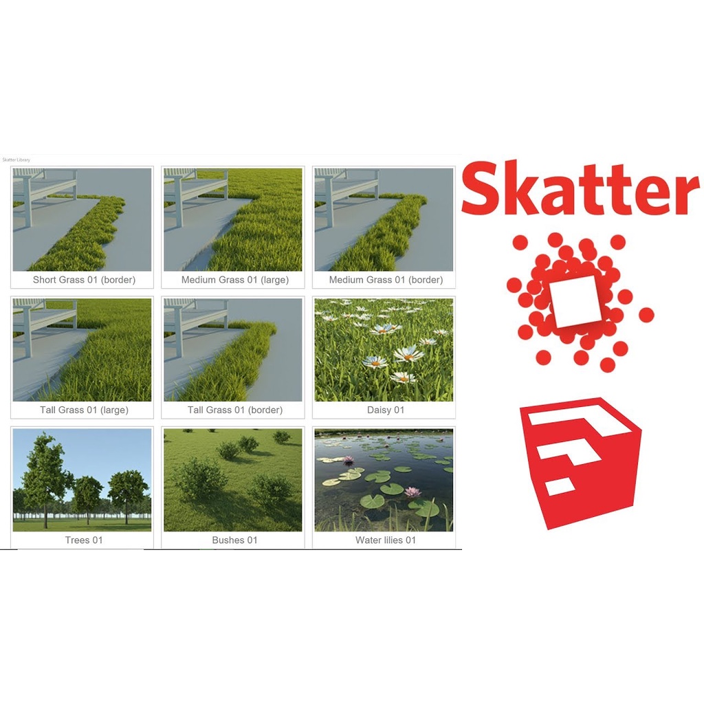 ภาพหน้าปกสินค้าSkatter 2.1.3 ( Plugin for Sketchup 2018-2022 ) with Library ปลั๊กอิน ปลูกหญ้า สนามหญ้า จากร้าน nantawathem บน Shopee
