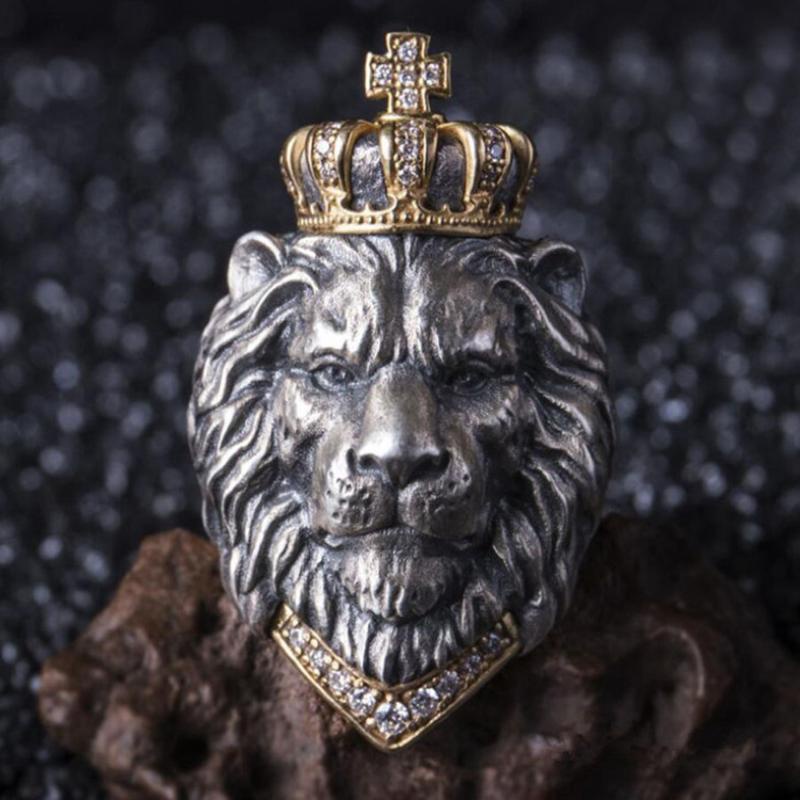 ภาพหน้าปกสินค้าแหวนเปิดหัว รูปมงกุฎสิงโต ราชา สไตล์วินเทจ สําหรับผู้ชาย
