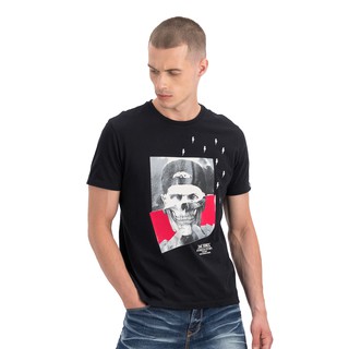 【hot sale】DAVIE JONES เสื้อยืดพิมพ์ลาย สีดำ Graphic Print T-Shirt in black TB0165BK