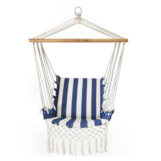 ภาพหน้าปกสินค้า[พร้อมส่ง] 1-SEAT HANGING HAMMOCK CHAIR SPRING PATIO UNWIND WHITE/BLUE ชิงช้า 1 ที่นั่ง สีขาว/น้ำเงิน ของตกแต่งสวน ที่เกี่ยวข้อง