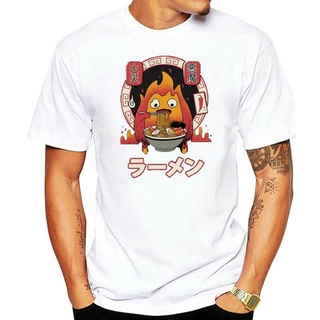 T-shirt  เสื้อยืด พิมพ์ลาย Howls Moving Castle Fire Demon Ramen Calcifer สําหรับผู้ชายS-5XL
