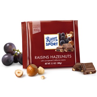 ริตเทอร์ สปอร์ต ช็อกโกแลตนมผสมลูกเกดและเฮเซลนัท Ritter Sport Raisins Hazelnuts 100 กรัม