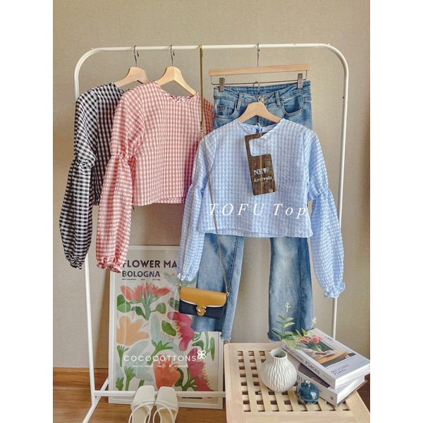 sale-ขาดทุน-จำนวนจำกัด-co8-tofu-top-เสื้อลายสก็อต-งานตัด-cococottons