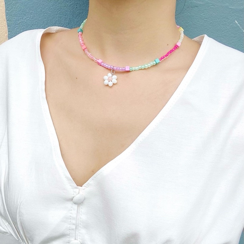 choker-cheery-handmade-สร้อยคอสีสัน-สร้อยคอลูกปัด-สร้อยคอน่ารัก-สร้อยคอจี้ดอกไม้-สร้องคอแฟชั่น