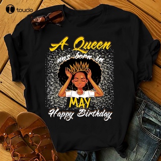 เสื้อยืดโอเวอร์ไซส์เสื้อยืด พิมพ์ลาย A Queen Was Born In May สีดํา แฟชั่นฤดูร้อน สําหรับวันเกิดS-3XL