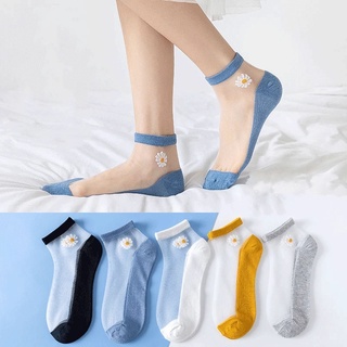 ภาพขนาดย่อของภาพหน้าปกสินค้าSmall Daisy Fiberglass Ankle Socks/ Comfortable Soft Breathable Socks/ Ultra-thin Transparent Seamless Short Elastic Socks จากร้าน invincible.th บน Shopee