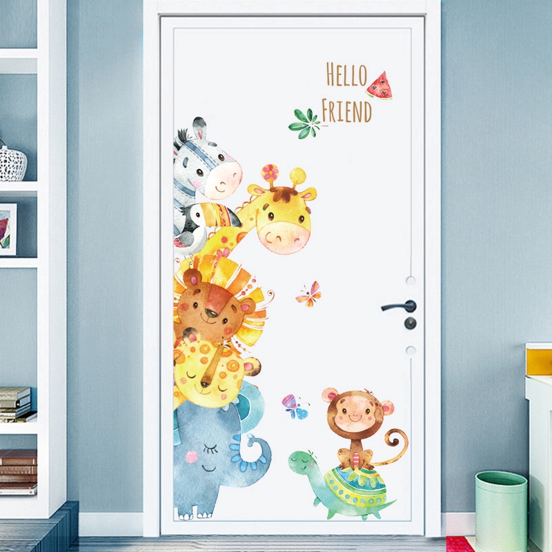 zooyoo-สติกเกอร์ติดผนัง-watercolor-small-animal-cartoon-wall-stickers