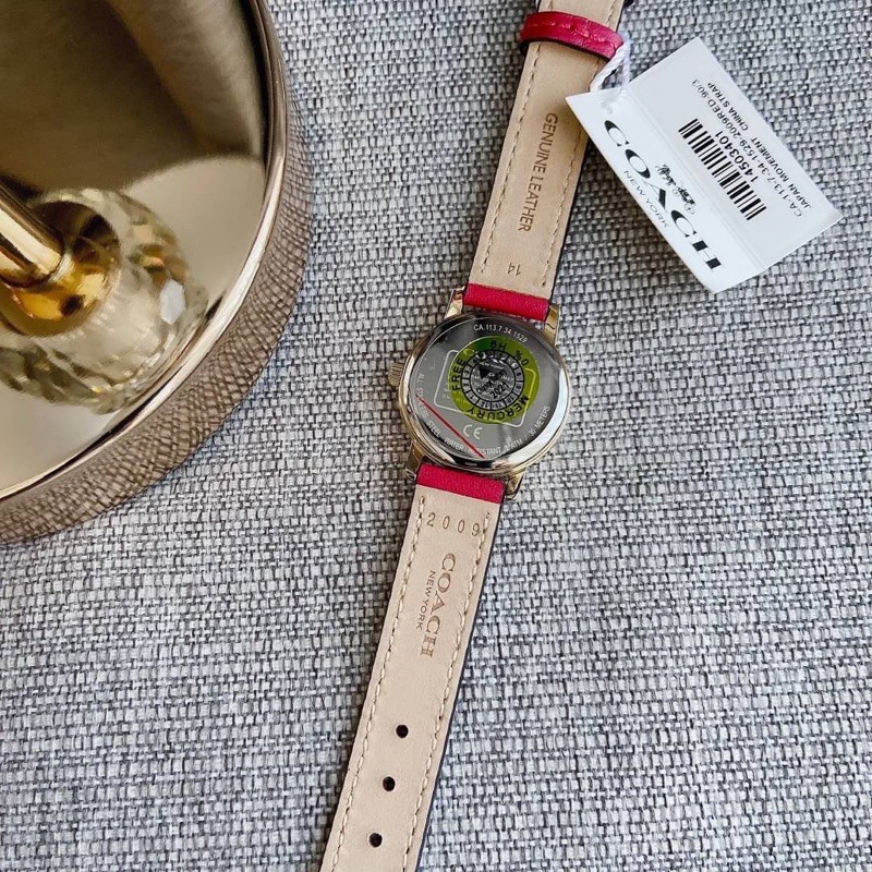 ผ่อน0-นาฬิกา-coach-14503401-ladys-watch-สายหนัง-สีแดง-ตัวเรือน-สีทอง-หน้าปัด-สีเทา