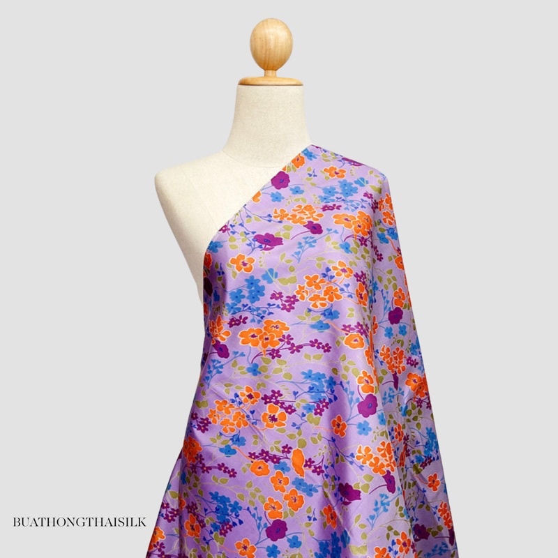 floral-design-printed-thai-silk-fabric-ผ้าไหมไทยแท้-พิมพ์ลาย-ลวดลาย-ดอกไม้