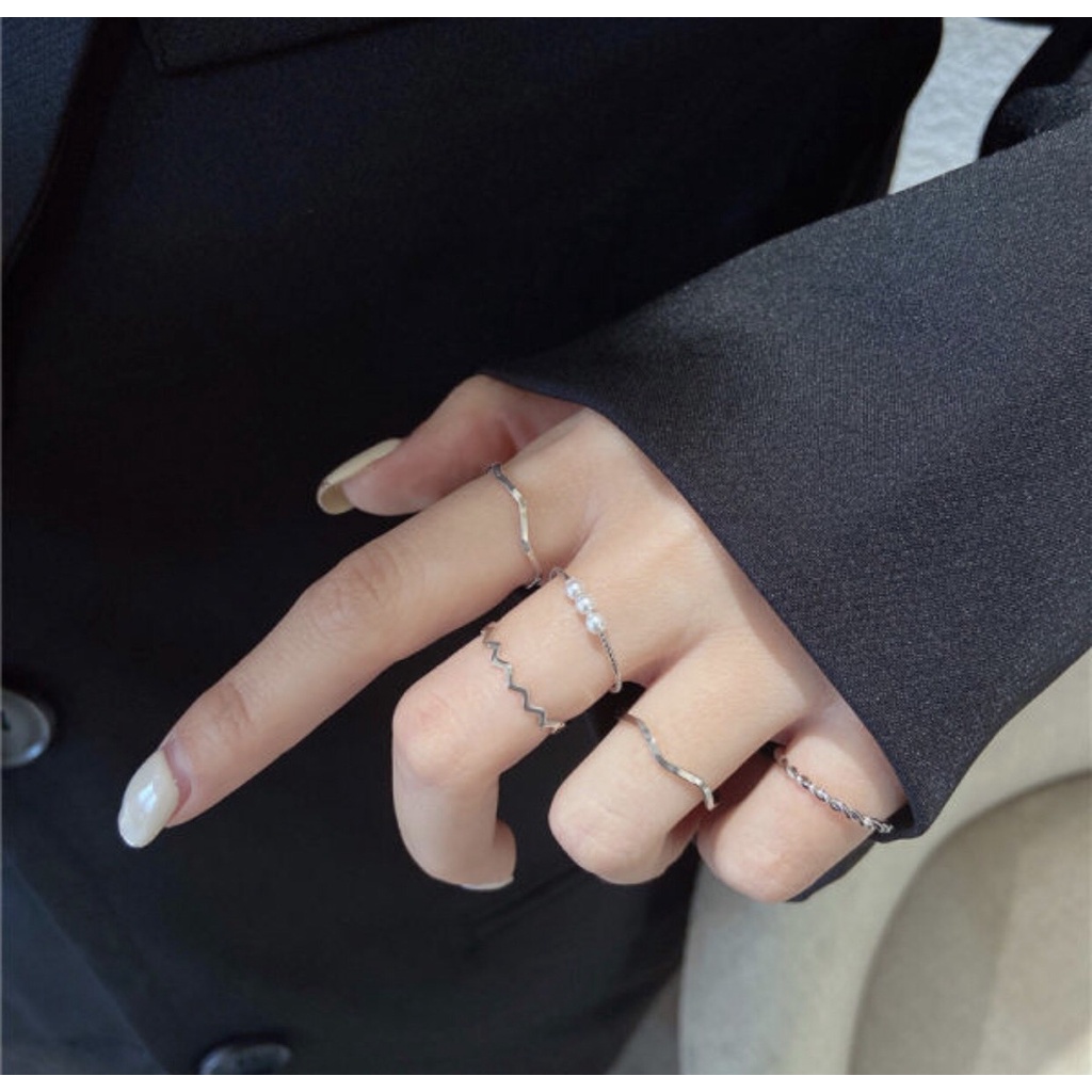 แหวนสไตล์เกาหลี-แหวนเซทสีเงิน-แหวนแฟชั่น