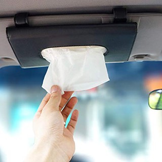 PU Leather Car Sun Visor Tissue Box Paper Towel Case Napkin Holder ที่ใส่กระดาษทิชชู รัดติดที่บังแดดสีเทา