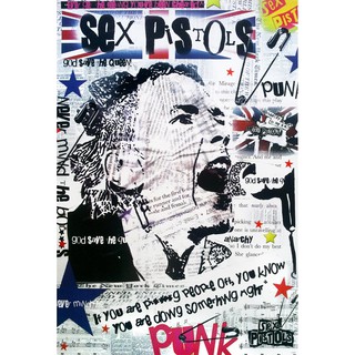 โปสเตอร์ กราฟฟิก วงดนตรี Sex Pistols 1975-2008 POSTER 24"x35" Inch English Punk Rock Grahpic Collage God Save