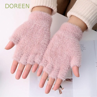 Doreen ถุงมือครึ่งนิ้ว ผ้ากํามะหยี่ขนนิ่ม แบบหนา ป้องกันความหนาว สําหรับผู้หญิง ผู้ชาย กลางแจ้ง